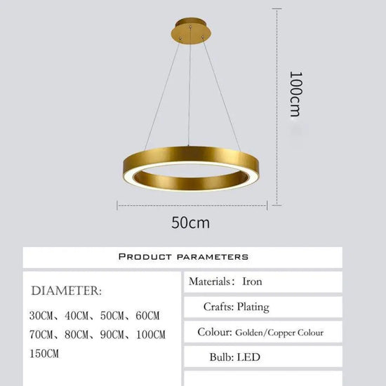 Suspension Led Cercle Métal Épais Luxury Luminaire Chambre