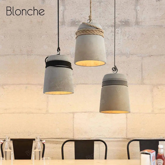 Suspension Led Ciment Et Corde Rustique Luminaire Chambre
