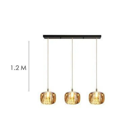 Suspension Led Créative Abat-Jour Verre 3 Lampes - Allongé Ambré Luminaire Chambre
