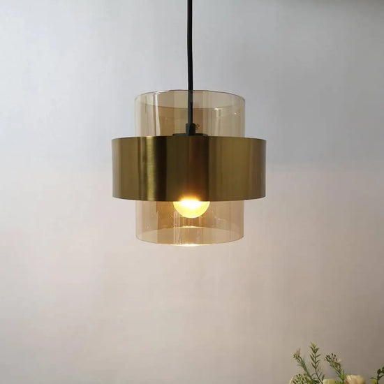Suspension Led Cylindre Verre Métal Doré Luminaire Doré