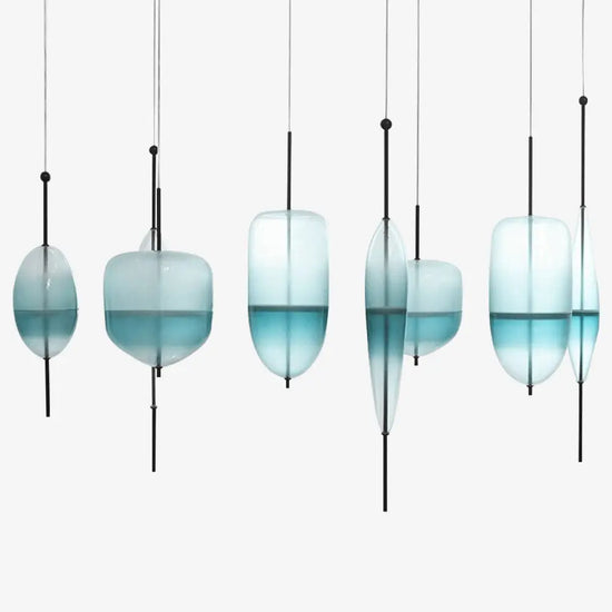 Suspension Led Design Verre Bleu Luminaire Chambre