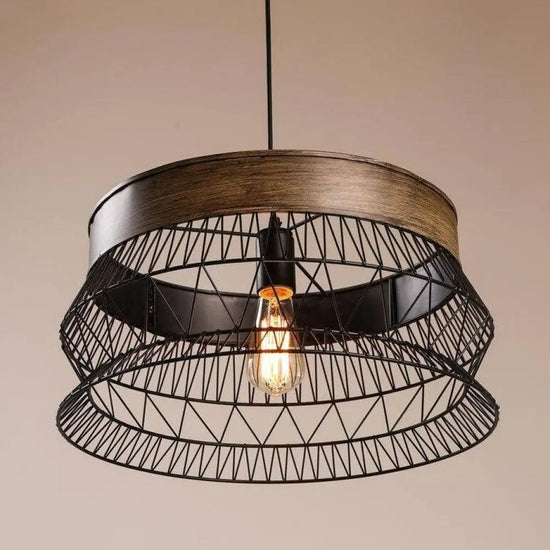 Suspension Led Disque Bois Métal Luminaire Chambre