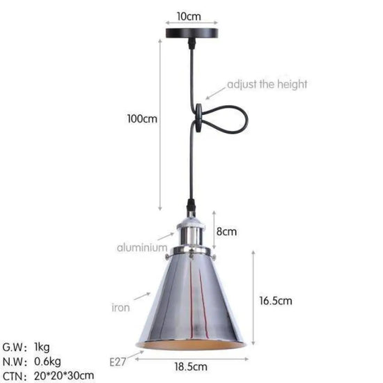 Suspension Led Métal Conique Loft Argenté Luminaire Chambre