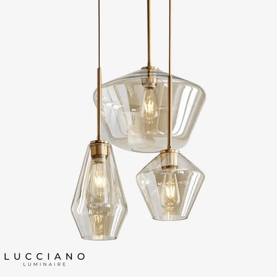Suspension Led Métal Et Verre Multi-Formes Luminaire Doré