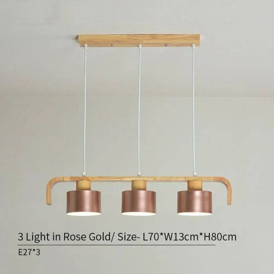 Suspension Led Moderne Bois Coloré Rose - 3 Lampes Luminaire Chambre