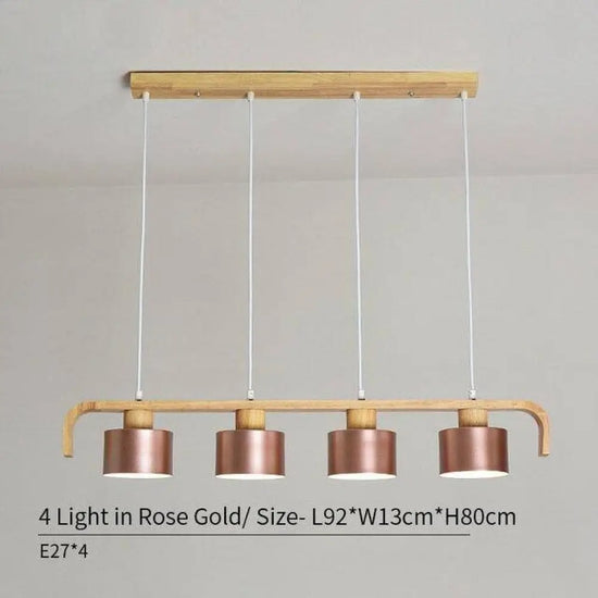 Suspension Led Moderne Bois Coloré Rose - 4 Lampes Luminaire Chambre