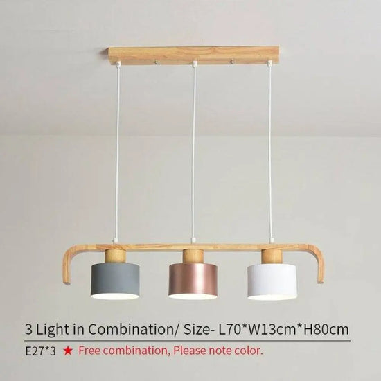 Suspension Led Moderne Bois Coloré Tricolore - 3 Lampes Luminaire Chambre