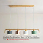 Suspension Led Moderne Bois Coloré Tricolore - 4 Lampes Luminaire Chambre
