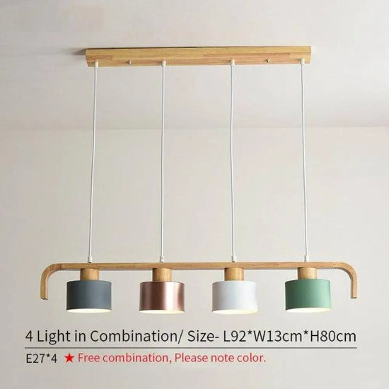 Suspension Led Moderne Bois Coloré Tricolore - 4 Lampes Luminaire Chambre