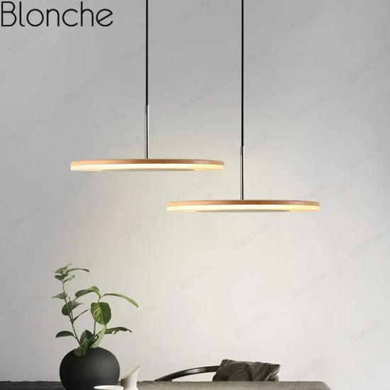Suspension Led Moderne Disque Bois Luminaire Chambre