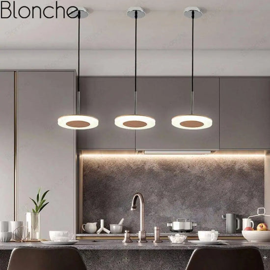 Suspension Led Moderne Disque Bois Luminaire Chambre