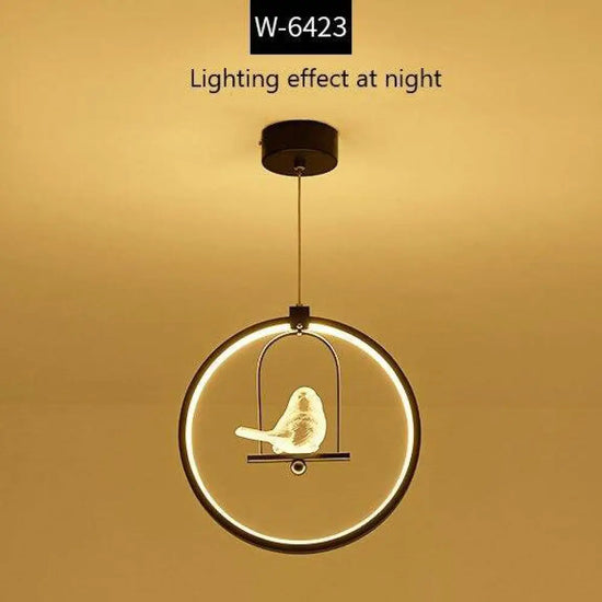 Suspension Led Ronde Avec Oiseau Noir - 1 Luminaire Chambre