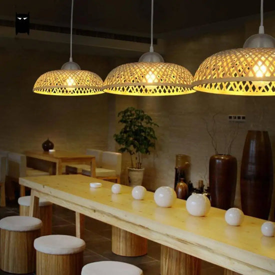 Suspension Led Rustique En Rotin Asian Luminaire Chambre