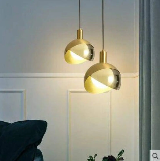 Suspension Led Verre Métal Doré Luminaire Chambre