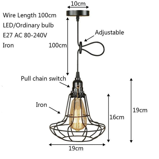 Suspension Led Vintage Cage Métallique Luminaire Chambre