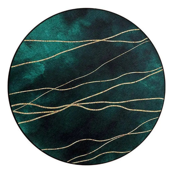 Tapis Rond Abstrait Vert-Doré Luminaire Doré
