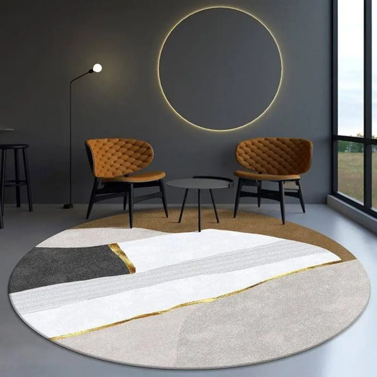 Tapis Rond Moderne Blanc Abstrait Doré Luminaire