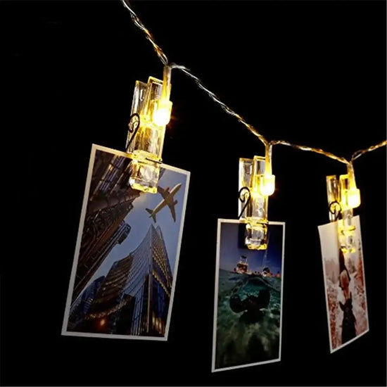 Veilleuse guirlande lumineuse à LED avec pinces pour photos