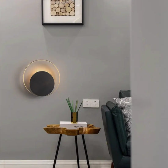 Voici La Transformation Du Titre: Applique Design Led Rond Élégant Moderne Noir-Or Murale Chambre