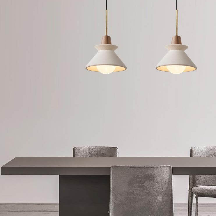 Luminaire suspendu en bois et ciment à motif nordique, conique, une lumière