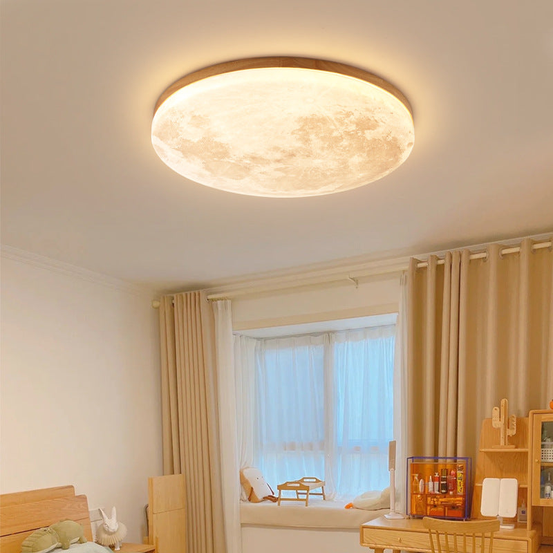 Plafonnier rond en bois et PVC avec LED intégrée, 1 lumière