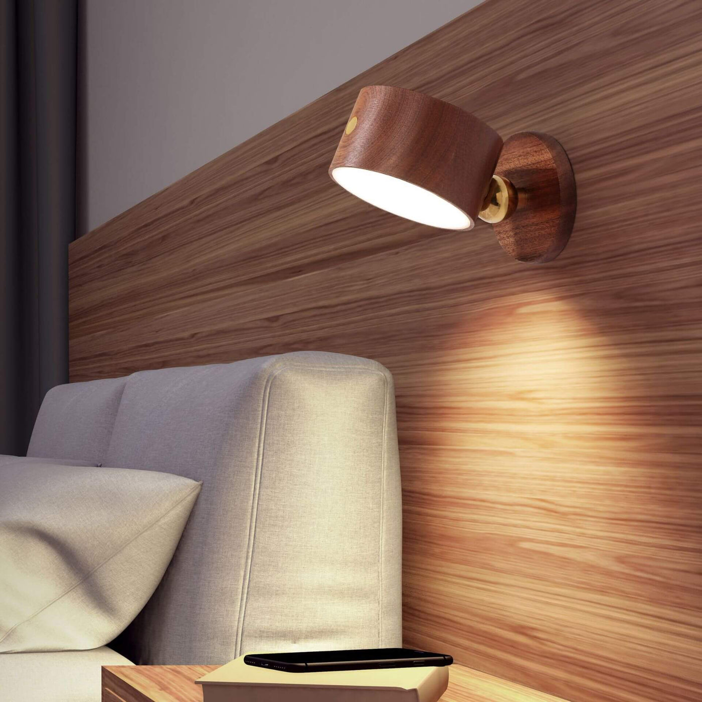 Applique murale LED ronde en bois minimaliste à une lumière