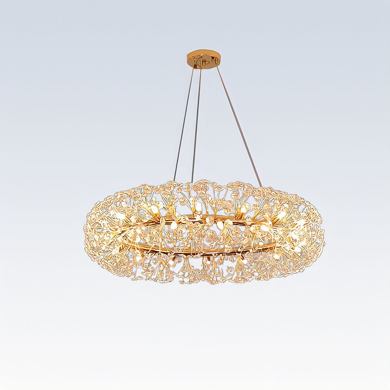 Modern K9 Crystal Hanging Chandelier Gold Luxury Living Dining Room Lustre Circular LED Hanging Lamp Indoor Lighting Decoration
