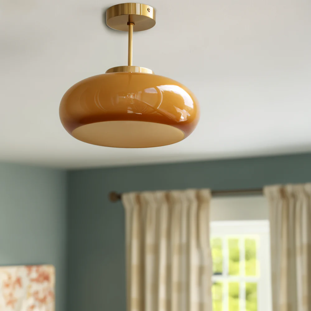 Plafonnier vintage en verre à une lumière