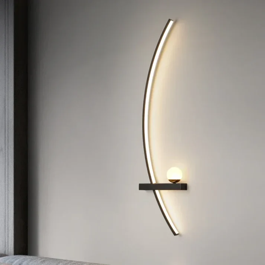 Applique murale moderne en arc, laiton, avec 2 lumières LED