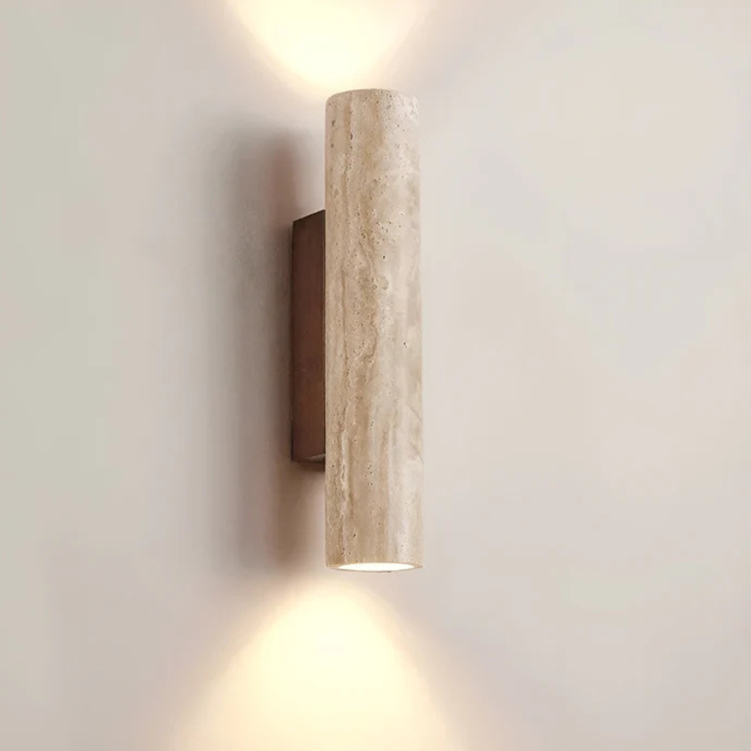 Applique murale cylindrique moderne en marbre travertin à deux lumières LED