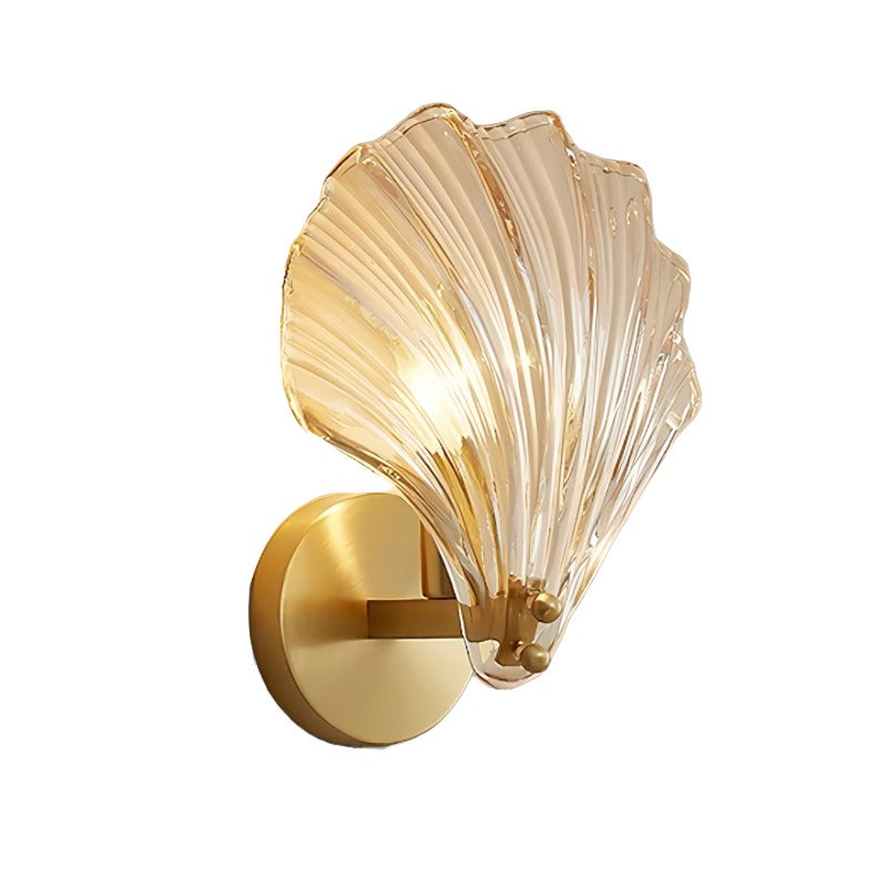 Applique murale Art Déco en laiton et verre, coquillage, LED, 1 lumière