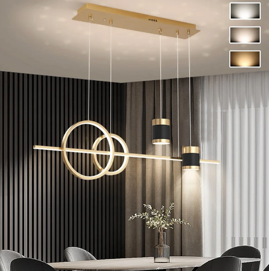 Lustre Suspendu Vintage Urso Store - Bois Et Métal Doré, 5 Lumières, Ivoire