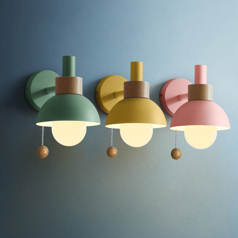 Applique murale globe en bois et métal nordique LED 1 lumière
