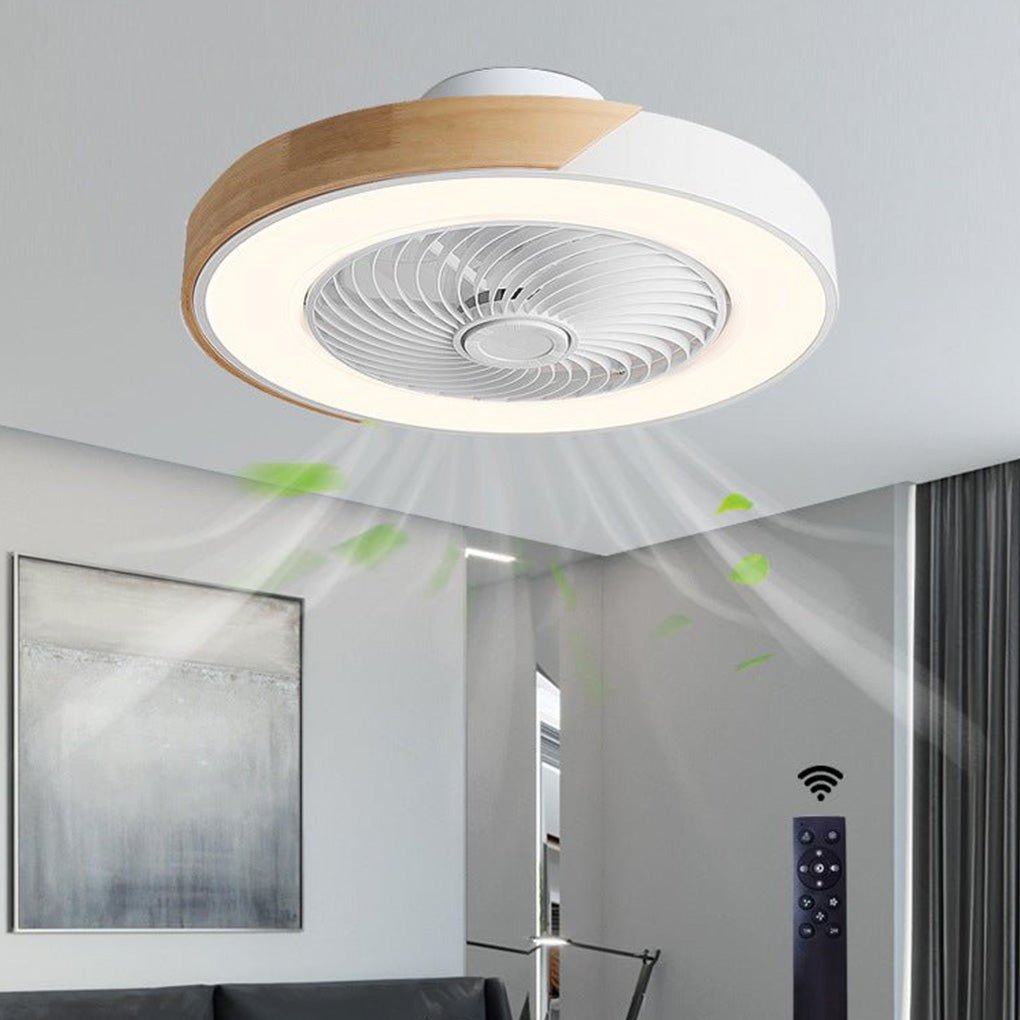 Plafonnier moderne en bois avec ventilateur et LED