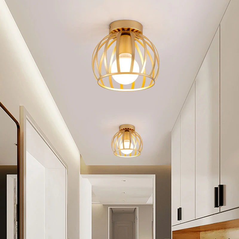 Plafonnier rétro doré LED en métal pour balcon et couloir