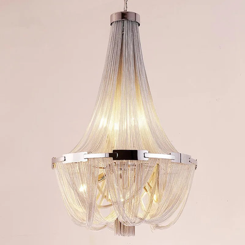 lustre suspendu à pompon en aluminium argenté avec éclairage led