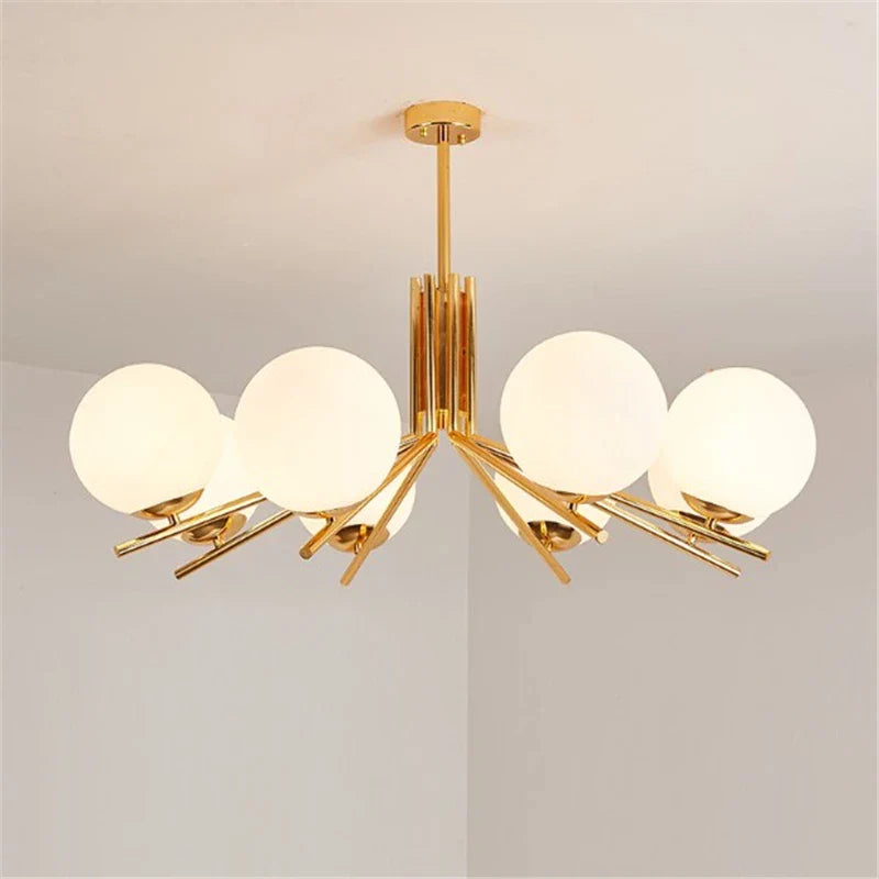 lustre moderne à led avec abat-jour en métal doré