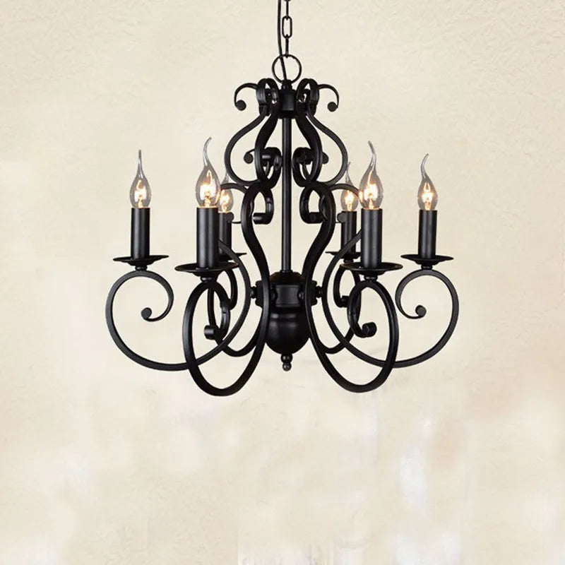 lustre vintage en fer forgé noir pour éclairage intérieur