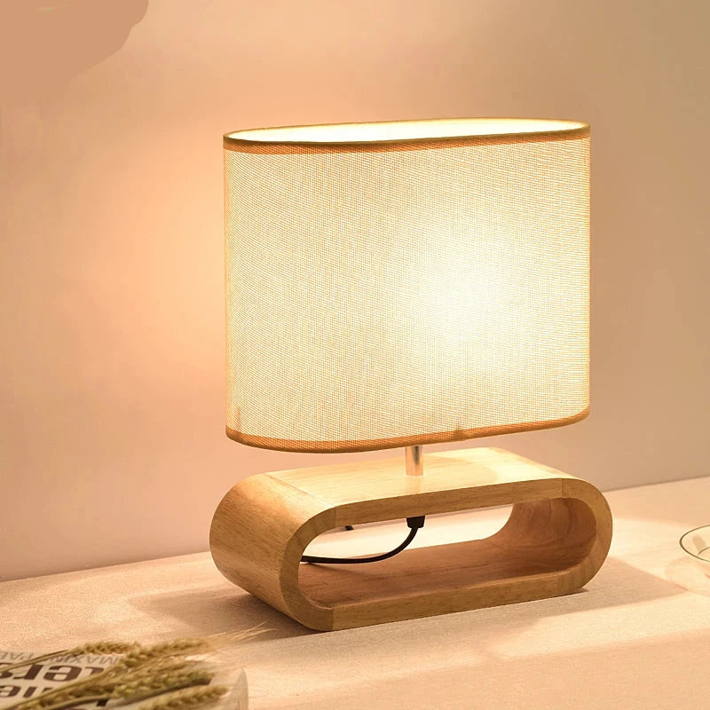 Lampe de chevet en Bois Nordique avec Abat-jour en Tissu