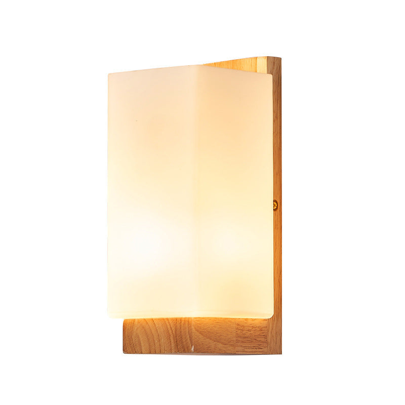 Applique murale LED rectangulaire en bois et verre style japonais