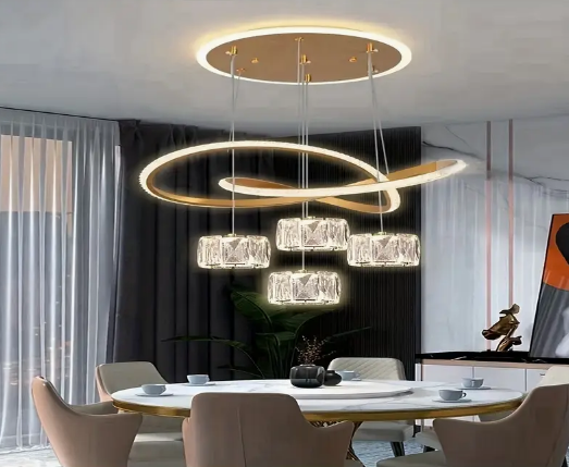 Luminaire à LED moderne, lumière suspendue en cristal à 4 têtes dimmable, luminaire semi-encastré à changement de couleur, avec hardware d'installation, pour salle à manger, chambre à coucher, salon, couloir, alimenté 110V-240V