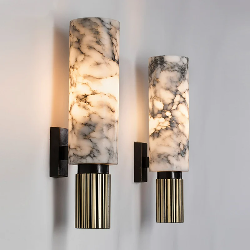 Applique murale cylindrique moderne en marbre à LED 1 lumière