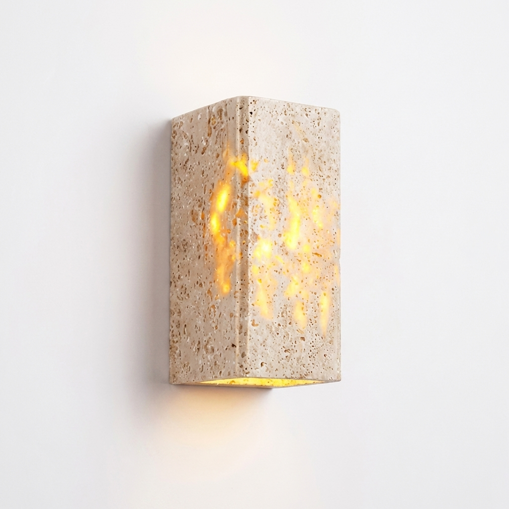 Applique murale rectangulaire moderne en travertin avec LED, 1 lumière