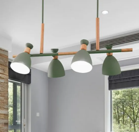 Morandi Luminaires Suspensions 4 Lampes Nordique Bois/Métal Blanc/Vert/Gris Cuisine/Salon