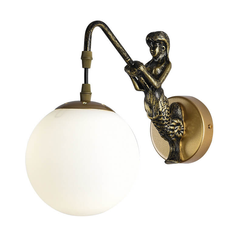 Applique murale sirène vintage avec globe en verre à une lumière