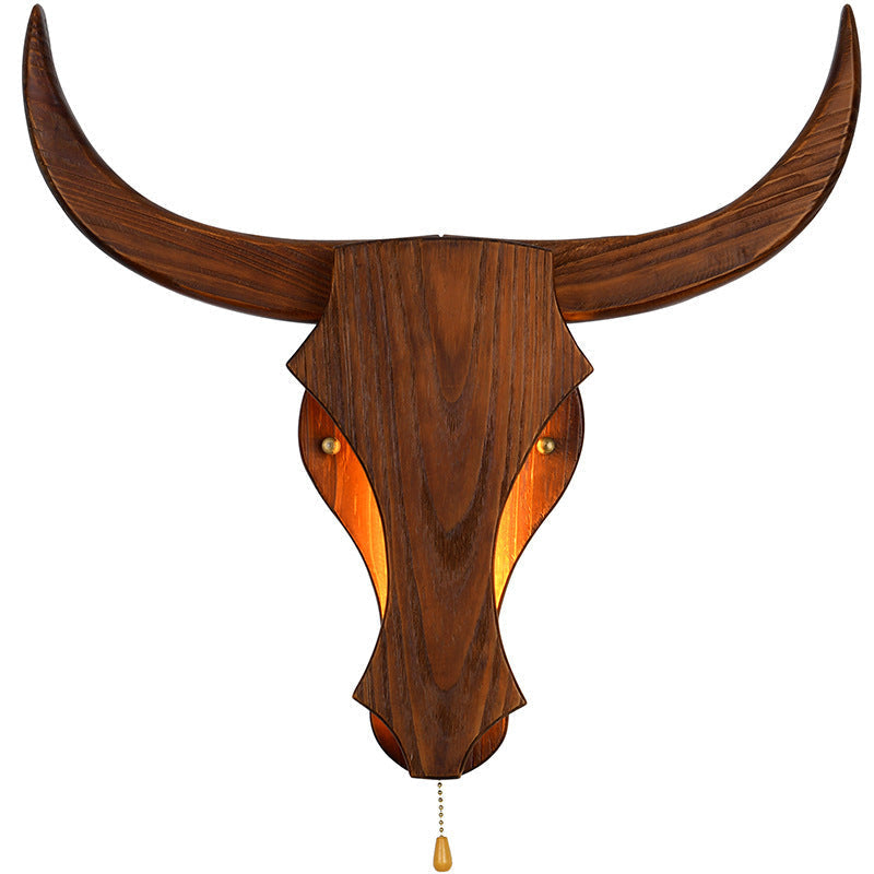 Applique murale LED tête de taureau en bois rustique 1 lumière