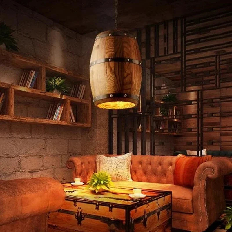lustre en bois industriel vintage pour bar et café décoratif