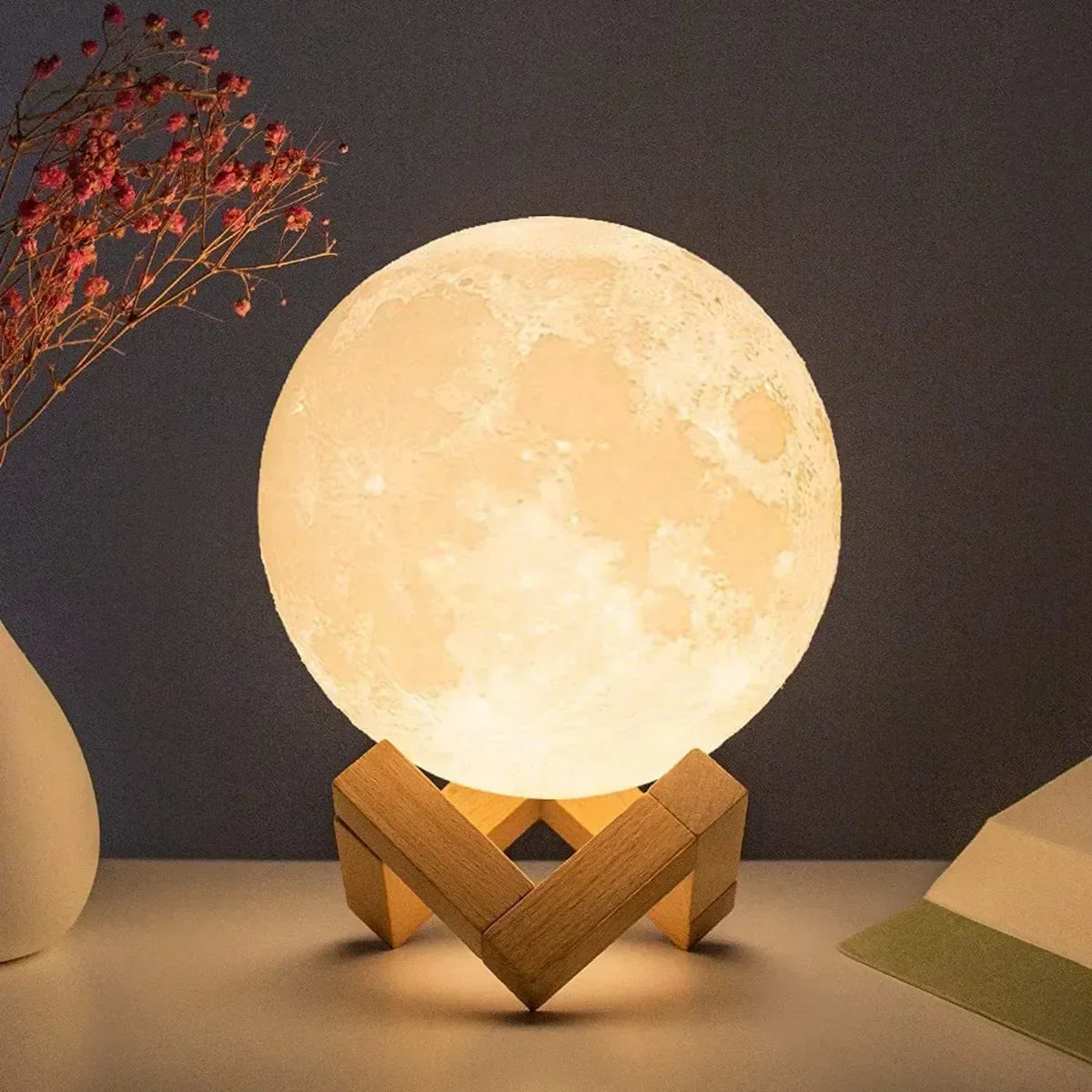 Lampe de Chevet Moderne Tactile Lune Rechargeable