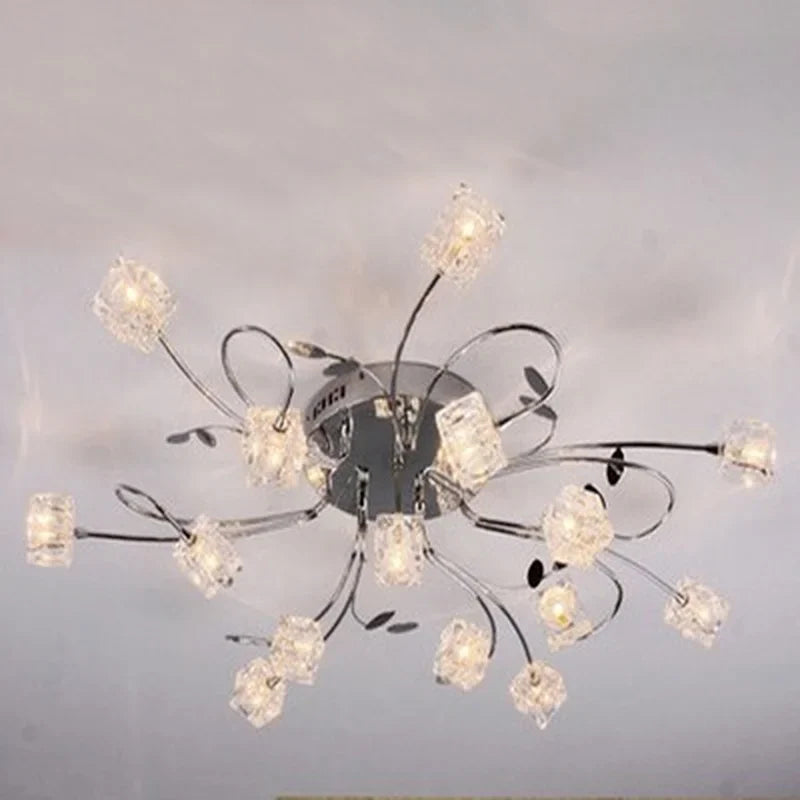 lustre moderne en métal chromé avec cristal et éclairage led
