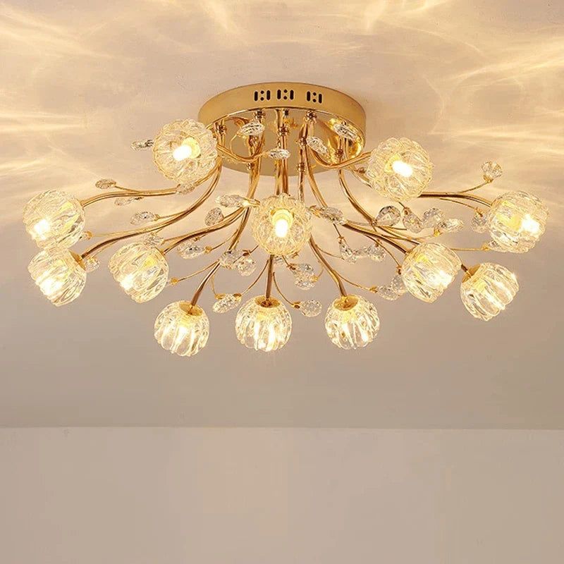 lustre nordique de luxe en cristal avec fleur en verre led